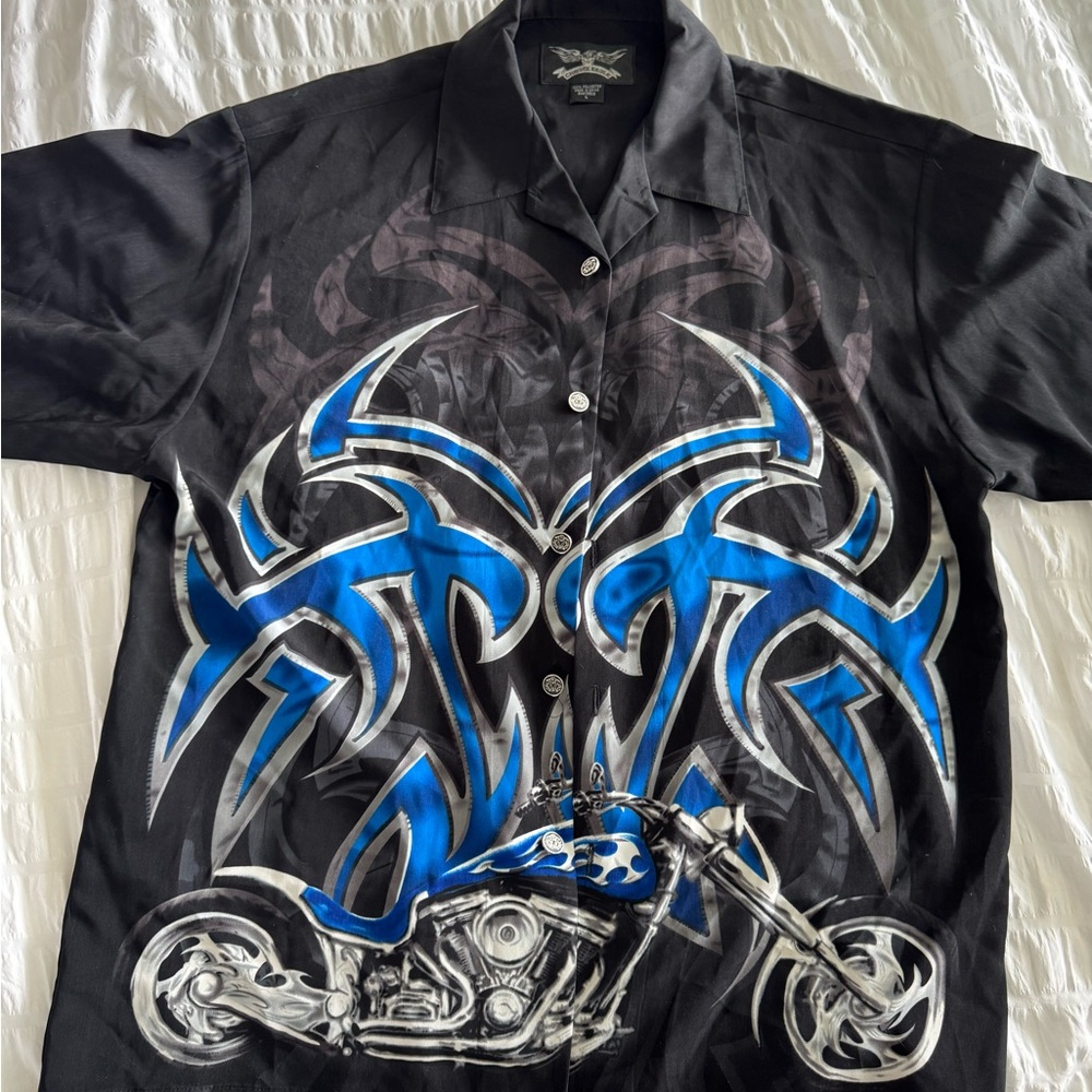 Men’s Short Sleeve Button Down Biker Shirt